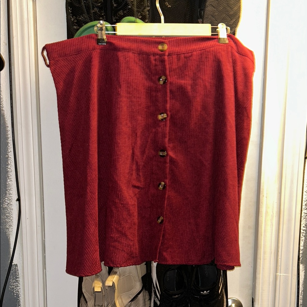 Women's Button-Front Red Corduroy Skirt
